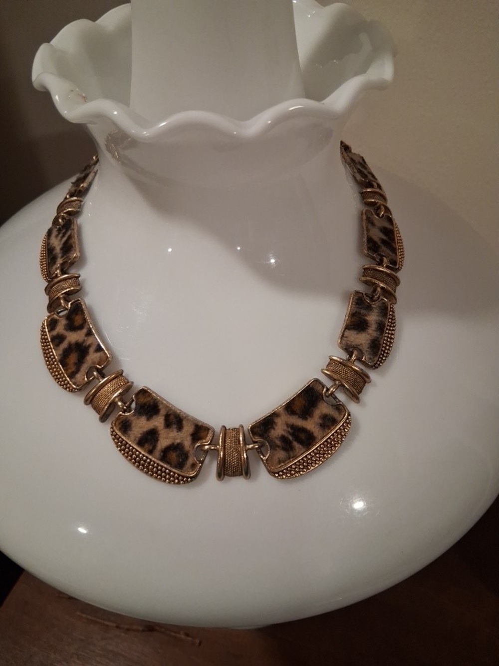 Leopard Print Gold-Tone Statement Necklace